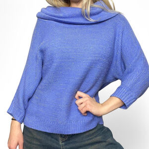 Indigo Blue Cowl Neck Knit Sweater Sparkle Detail M